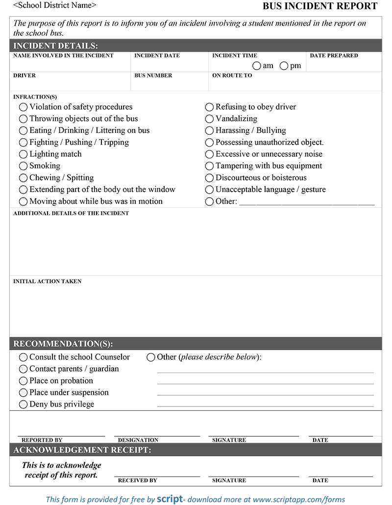 bus incident report form script school bus incident report