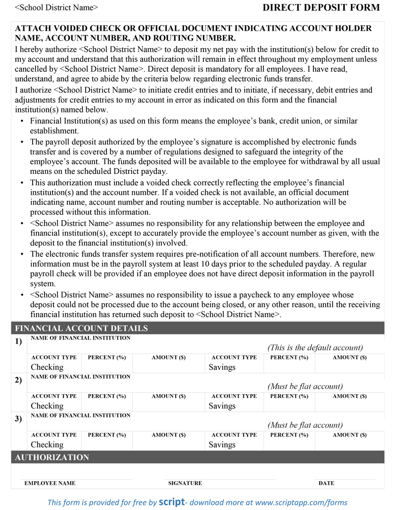 Direct Deposit Form Script