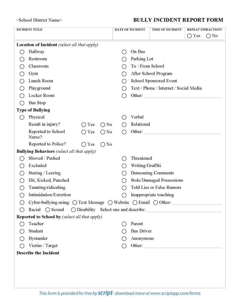 bully incident report form script bully incident report form